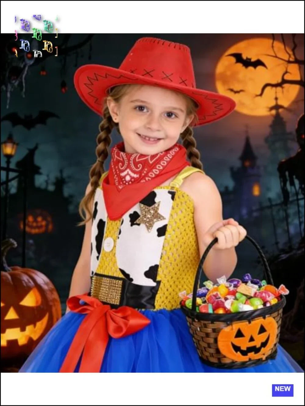 Girls Cowgirl Tutu Dress Halloween Costume with Bandana 1-10Y